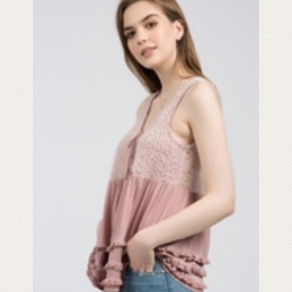 POL Tops - POL Babydoll Top Soft Jersey Knit with Lace